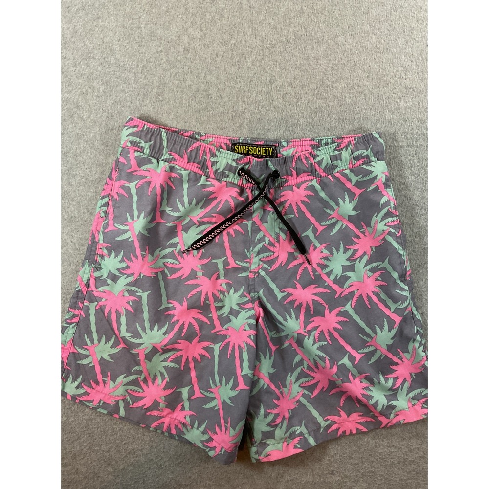Surf Society Mens Swim Trunks Small Grey Pink Mint Green Board Shorts 1380